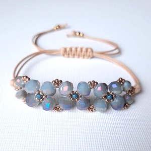 Lilásszürke csiszolt üveg, viaszolt zsinóros karkötő + fülbevaló szett - ékszer - ékszerszett - Meska.hu