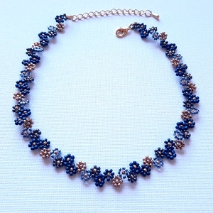 Gyöngyös két soros karkötő vagy rövid állású nyaklánc - kék, szürke, arany - ékszer - karkötő - gyöngyös karkötő - Meska.hu