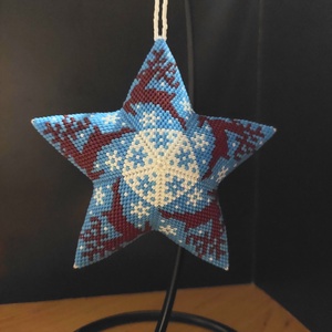 3D-s csillag dísz, Karácsony, Karácsonyi lakásdekoráció, Karácsonyfadíszek, Gyöngyfűzés, gyöngyhímzés, MESKA