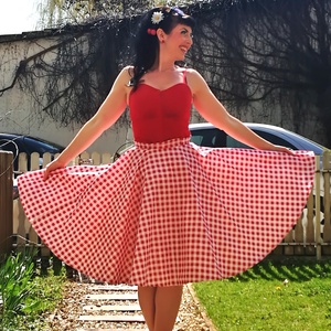 Piros kockás Rockabilly szoknya, körszoknya, Ruha & Divat, Női ruha, Szoknya, Varrás, MESKA