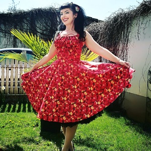 Pinup Rockabilly ruha piros alma mintás, gyümölcs, Ruha & Divat, Női ruha, Ruha, Varrás, MESKA