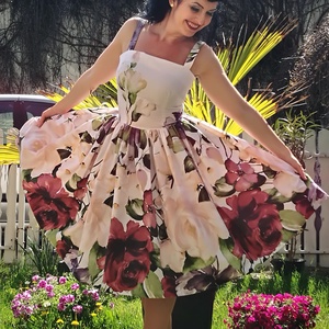 Pinup Rockabilly ruha bordűrös nagy rózsák, romantikus minta - ruha & divat - női ruha - ruha - Meska.hu
