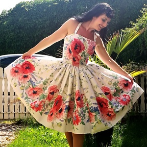 Pinup Rockabilly ruha pipacs mintás bordűrös, virágos - Meska.hu