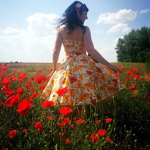 Pinup Rockabilly ruha Kaliforniai pipacs mintás, virágos - ruha & divat - női ruha - ruha - Meska.hu