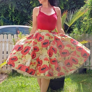 Pinup Rockabilly szoknya pipacs mintás, Ruha & Divat, Női ruha, Szoknya, Varrás, MESKA