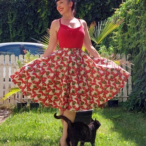 Pinup Rockabilly szoknya dinnye mintás, Ruha & Divat, Női ruha, Szoknya, Varrás, MESKA