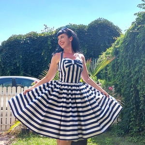 Pinup Rockabilly Navy tengerész csíkos ruha - ruha & divat - női ruha - szoknya - Meska.hu