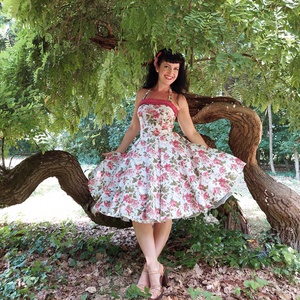 Pinup Rockabilly ruha, rózsa mintás, virágos - ruha & divat - női ruha - ruha - Meska.hu