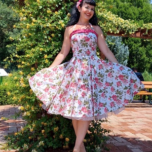 Pinup Rockabilly ruha, rózsa mintás, virágos, Ruha & Divat, Női ruha, Ruha, Varrás, MESKA