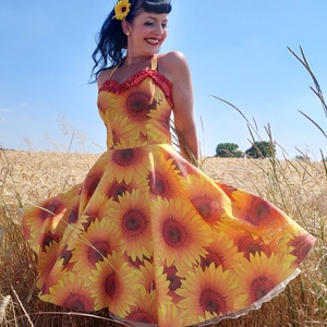 Pinup Rockabilly ruha napraforgó mintás virágos , Ruha & Divat, Női ruha, Ruha, Varrás, MESKA
