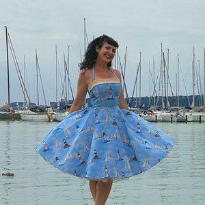 Pinup Rockabilly ruha vitorlás mintás,  tengeres - ruha & divat - női ruha - ruha - Meska.hu