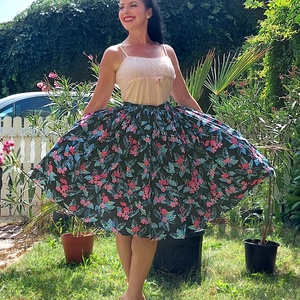 Pinup Rockabilly szoknya, Flamingó mintás, trópusi virágos - Meska.hu