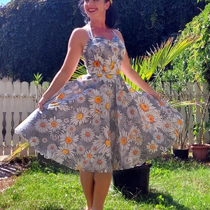 Pinup Rockabilly ruha, százszorszép mintás , Ruha & Divat, Női ruha, Ruha, Varrás, MESKA