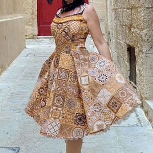 Pinup Rockabilly ruha, antik azulejo mintás  - Meska.hu