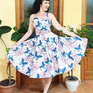 Pinup Rockabilly Tavaszi ruha pillangós cseresznyeviragos - ruha & divat - női ruha - ruha - Meska.hu