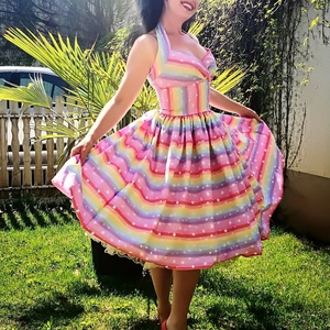 Pinup Rockabilly ruha LIMITÁLT szivárvány, csillagokkal - ruha & divat - női ruha - ruha - Meska.hu