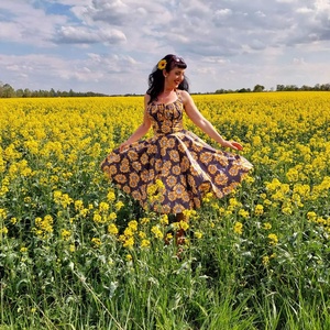 Pinup Rockabilly ruha,  napraforgó mintás  - ruha & divat - női ruha - ruha - Meska.hu