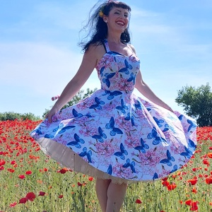 Pinup Rockabilly Tavaszi ruha pillangós cseresznyeviragos - ruha & divat - női ruha - ruha - Meska.hu