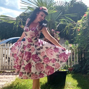 Rockabilly, pinup ruha Hortenzia mintás , Ruha & Divat, Női ruha, Ruha, Varrás, MESKA