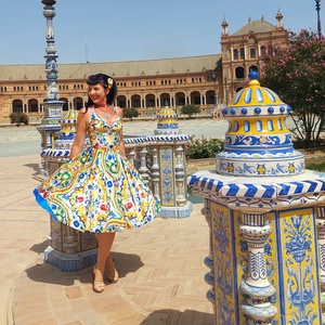 Pinup Rockabilly ruha, majolica, azulejo csempe mintás  - ruha & divat - női ruha - ruha - Meska.hu