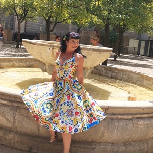 Pinup Rockabilly ruha, majolica, azulejo csempe mintás  - ruha & divat - női ruha - ruha - Meska.hu