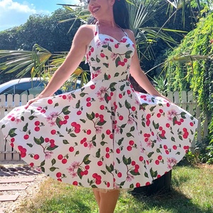 Pinup Rockabilly ruha cseresznye mintás, virágos - Meska.hu
