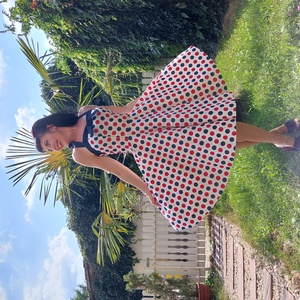 Pinup Rockabilly ruha kék piros pöttyös  - ruha & divat - női ruha - ruha - Meska.hu