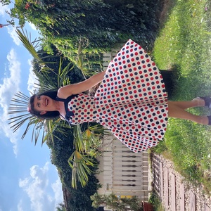 Pinup Rockabilly ruha kék piros pöttyös  - ruha & divat - női ruha - ruha - Meska.hu