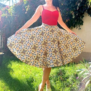 Folk Rockabilly szoknya csempe, azulejo, majolica mintás, Ruha & Divat, Női ruha, Szoknya, Varrás, MESKA