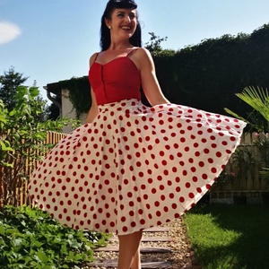 Folk Rockabilly szoknya pöttyös, piros fehér , Ruha & Divat, Női ruha, Szoknya, Varrás, MESKA