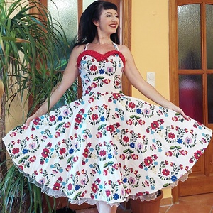 Folk Rockabilly ruha, kalocsai mintás fehér  - ruha & divat - női ruha - ruha - Meska.hu