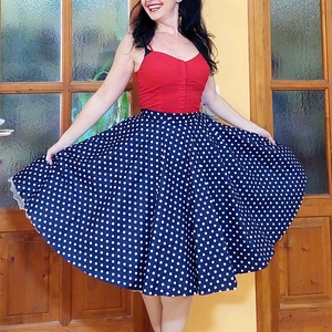 Pinup Rockabilly szoknya  navy kék pöttyös , Ruha & Divat, Női ruha, Szoknya, Varrás, Meska