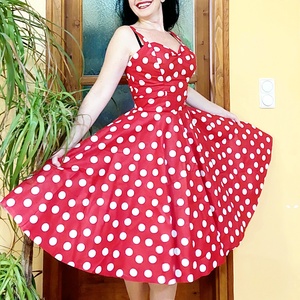 Pinup Rockabilly ruha piros pöttyös  - ruha & divat - női ruha - ruha - Meska.hu