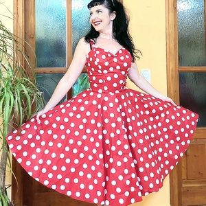 Pinup Rockabilly ruha piros pöttyös  - ruha & divat - női ruha - ruha - Meska.hu