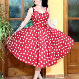 Pinup Rockabilly ruha piros pöttyös  - ruha & divat - női ruha - ruha - Meska.hu