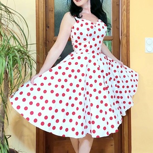 Pinup Rockabilly ruha piros pöttyös , Ruha & Divat, Női ruha, Ruha, Varrás, MESKA