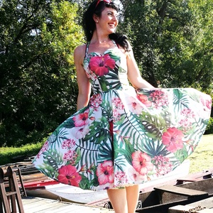 Pinup Rockabilly ruha, hibiszkusz trópusi mintás, virágos, Ruha & Divat, Női ruha, Ruha, Varrás, MESKA