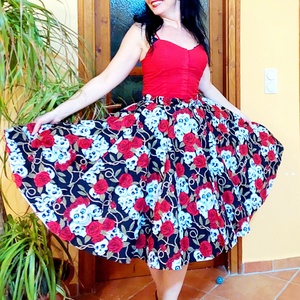 Pinup Rockabilly szoknya rózsás koponyás - Meska.hu