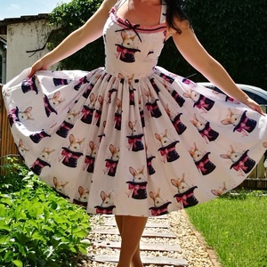 Pinup Rockabilly ruha nyuszi a kalapban mintás, virágos LIMITÁLT  - ruha & divat - női ruha - ruha - Meska.hu