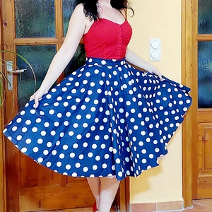 Pinup Rockabilly szoknya  navy kék fehér pöttyös - Meska.hu