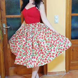 Pinup Rockabilly szoknya fehér alapon tulipános,  húzott derekú , Ruha & Divat, Női ruha, Szoknya, Varrás, Meska