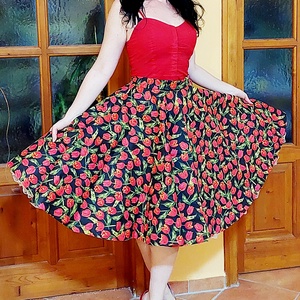 Pinup Rockabilly szoknya fekete alapon tulipános,  körszoknya , Ruha & Divat, Női ruha, Szoknya, Varrás, MESKA