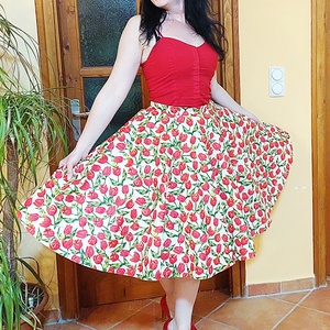 Pinup Rockabilly szoknya fehér alapon tulipános,  körszoknya , Ruha & Divat, Női ruha, Szoknya, Varrás, MESKA