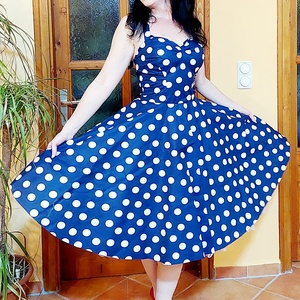 Pinup Rockabilly ruha kék alapon fehér pöttyös  - ruha & divat - női ruha - ruha - Meska.hu