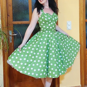 Pinup Rockabilly ruha zöld alapon fehér pöttyös  - ruha & divat - női ruha - ruha - Meska.hu