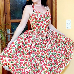 Pinup Rockabilly ruha tulipános húzott derekú  - ruha & divat - női ruha - ruha - Meska.hu