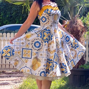 Pinup Rockabilly ruha,  citrom és azulejo portugál marokkói csempe mintás , Ruha & Divat, Női ruha, Ruha, Varrás, Meska