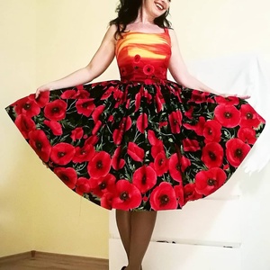 Pinup Rockabilly pipacsos bordűrös , Ruha & Divat, Női ruha, Ruha, Varrás, MESKA