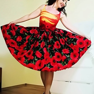 Pinup Rockabilly pipacsos bordűrös  - ruha & divat - női ruha - ruha - Meska.hu
