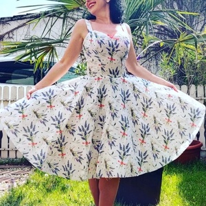 Rockabilly, pinup ruha levendula mintás , Ruha & Divat, Női ruha, Ruha, Varrás, MESKA